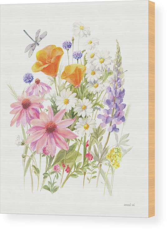 Coneflower Wood Print featuring the painting Wildflowers In Bloom Iv by Danhui Nai