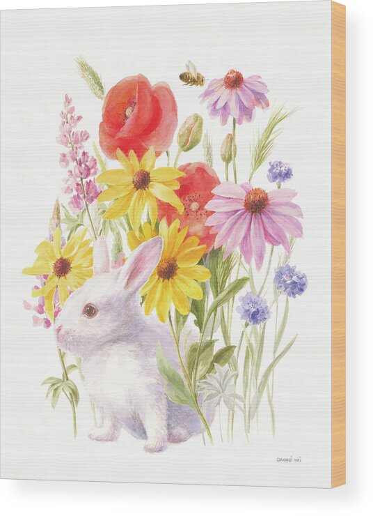 Animal Wood Print featuring the painting Wildflowers In Bloom V Bunny by Danhui Nai