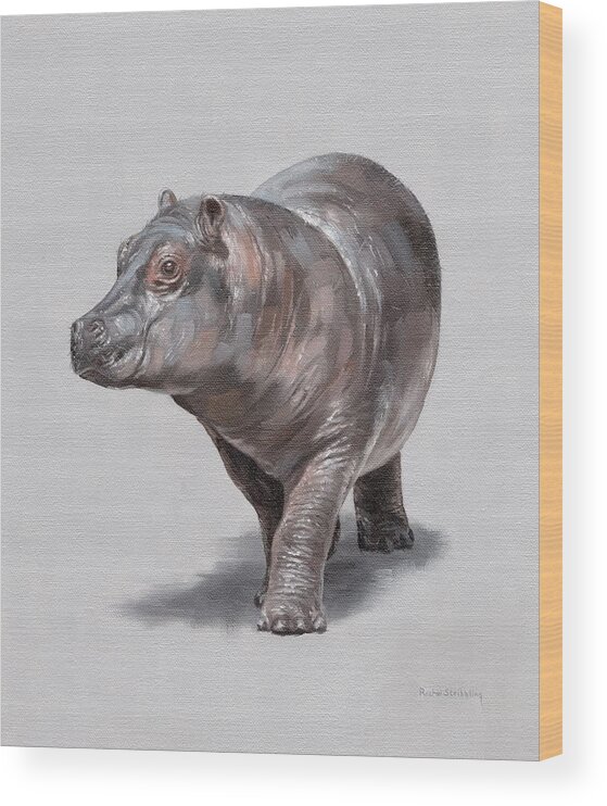 Hippo Wood Print featuring the painting Wilma by Rachel Stribbling