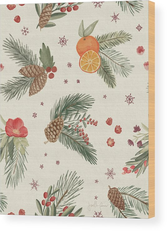 Berries Wood Print featuring the mixed media Winter Blooms Pattern V by Janelle Penner