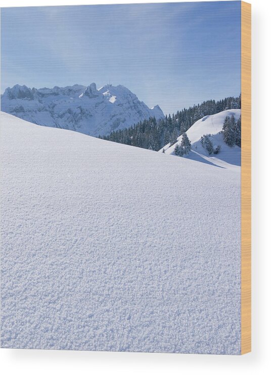 Snow Wood Print featuring the photograph Winter View In The Alps by Beholdingeye
