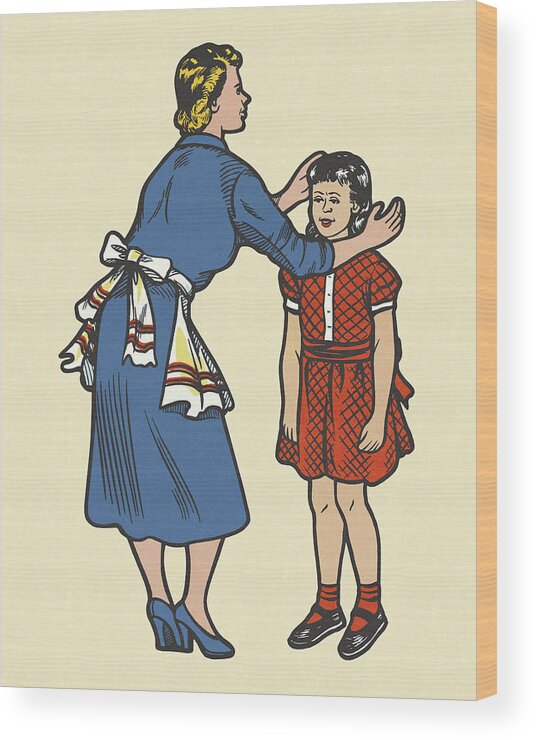 Adult Wood Print featuring the drawing Woman Hugging a Girl by CSA Images