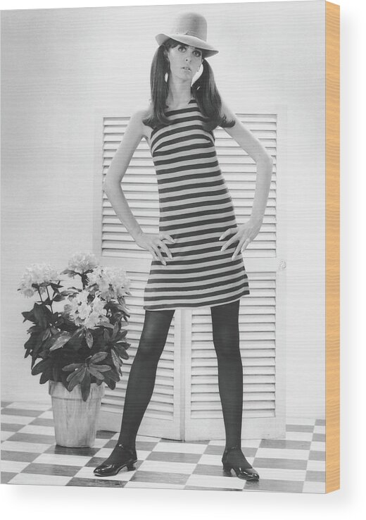 Cool Attitude Wood Print featuring the photograph Woman Posing In Studio, B&w, Portrait by George Marks
