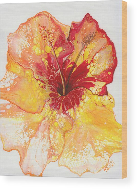 Hibiscus Wood Print featuring the painting Yellow and Red Hibiscus by Darice Machel McGuire