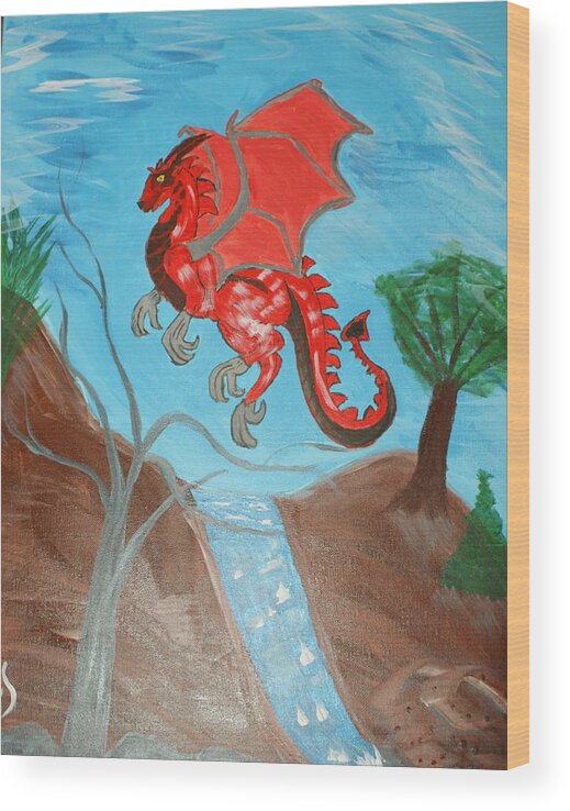 Art Wood Print featuring the painting Young Red Dragon by Yvonne Sewell