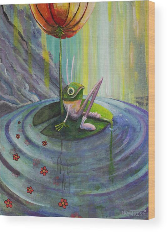 Frog Wood Print featuring the painting A Frog in a Bunny Suit #1 by Mindy Huntress