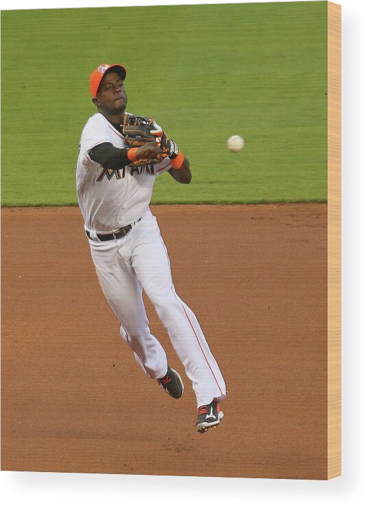 American League Baseball Wood Print featuring the photograph Adeiny Hechavarria #1 by Mike Ehrmann