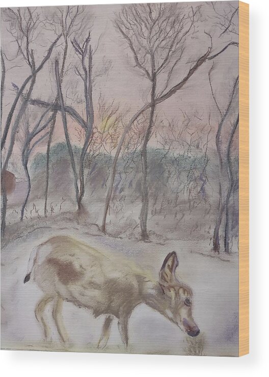 Deer Wood Print featuring the pastel As The Deer by Suzanne Berthier