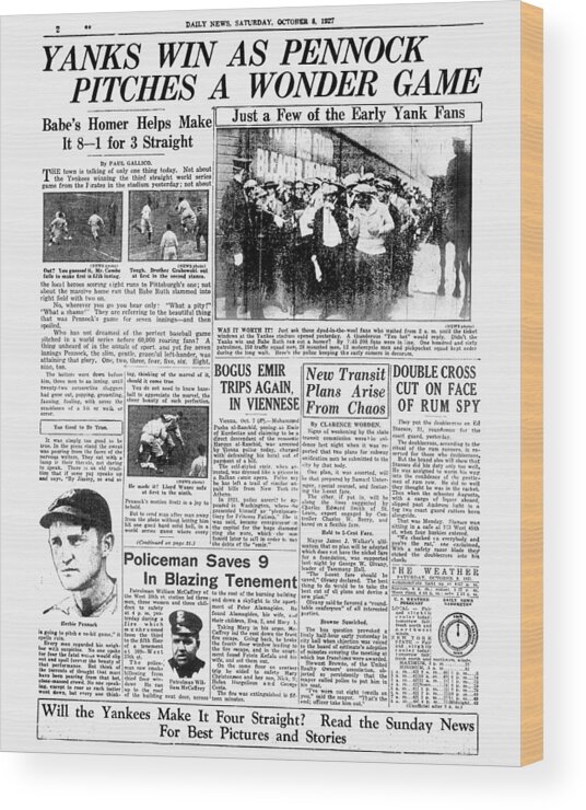 American League Baseball Wood Print featuring the photograph Babe Ruth #1 by New York Daily News Archive