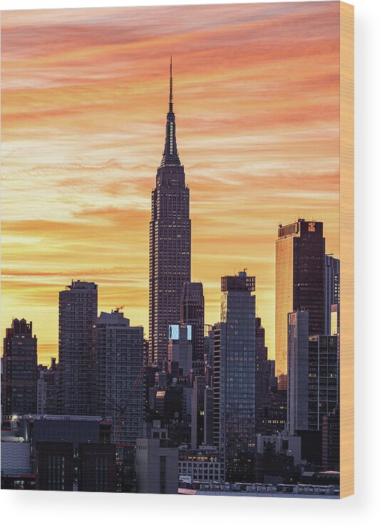 New York City Wood Print featuring the photograph Empire State Building Sunrise #1 by Zawhaus Photography