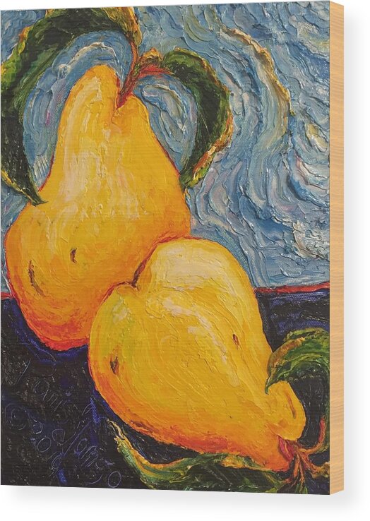 Golden Pears Wood Print featuring the painting Golden Pears #2 by Paris Wyatt Llanso