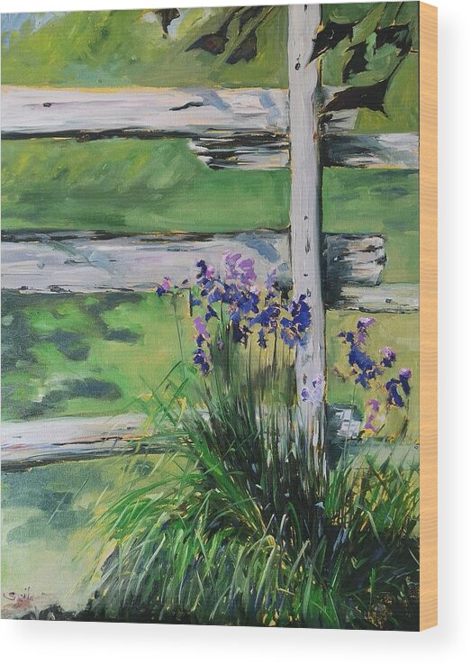 Oil On Canvas Wood Print featuring the painting Irises #2 by Sheila Romard