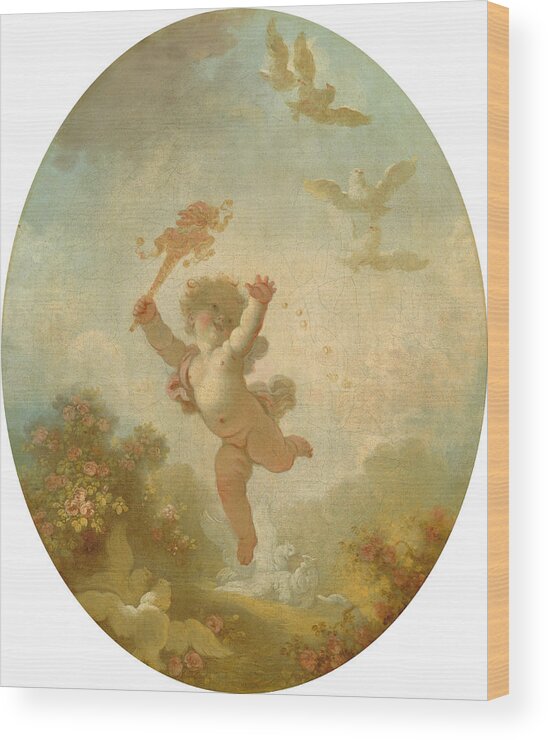 Love As Folly Wood Print featuring the painting Love as Folly #3 by Jean-Honore Fragonard
