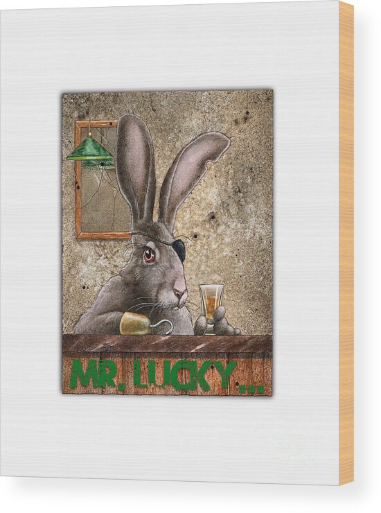 Rabbit Wood Print featuring the painting Mr. Lucky... #1 by Will Bullas