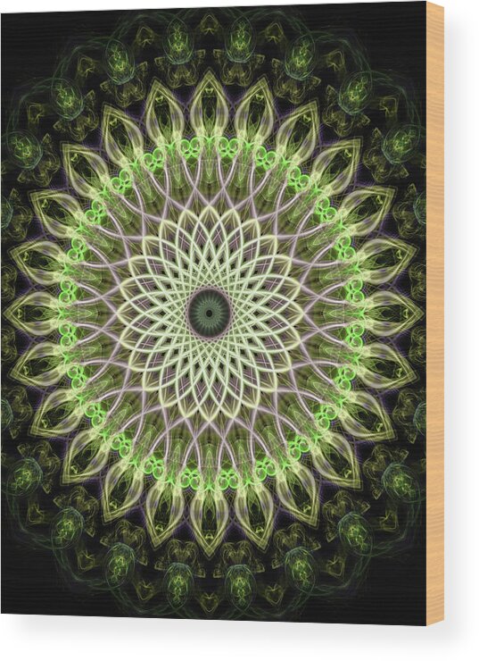 Mandala Wood Print featuring the digital art Neon green mandala #1 by Jaroslaw Blaminsky