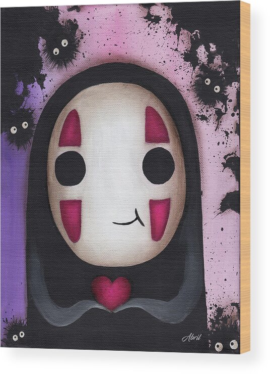 No Face Wood Print featuring the painting No Face with a heart by Abril Andrade