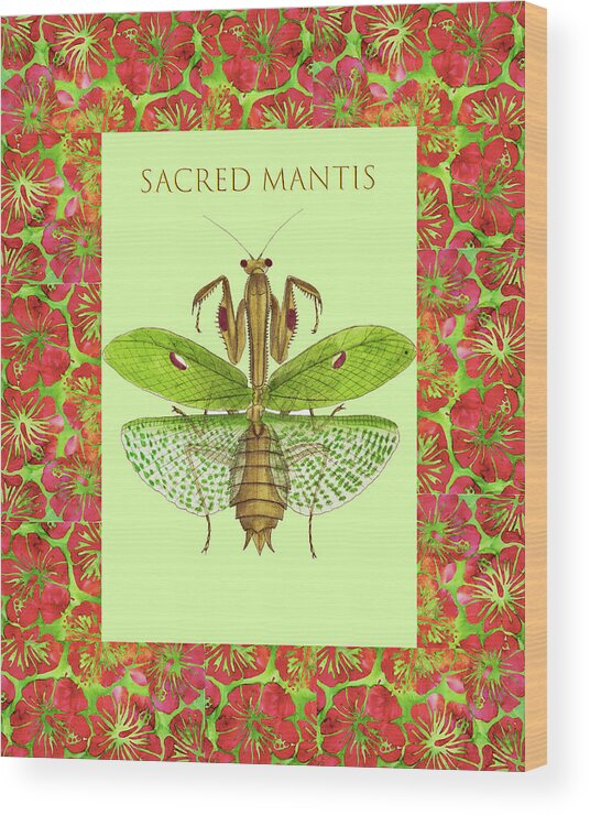 Praying Mantis Wood Print featuring the mixed media Sacred Mantis #2 by Lorena Cassady