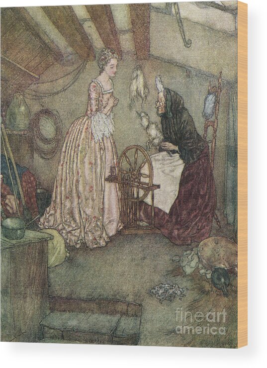 18th Century Wood Print featuring the drawing Sleeping Beauty, c1915 #1 by Edmund Dulac