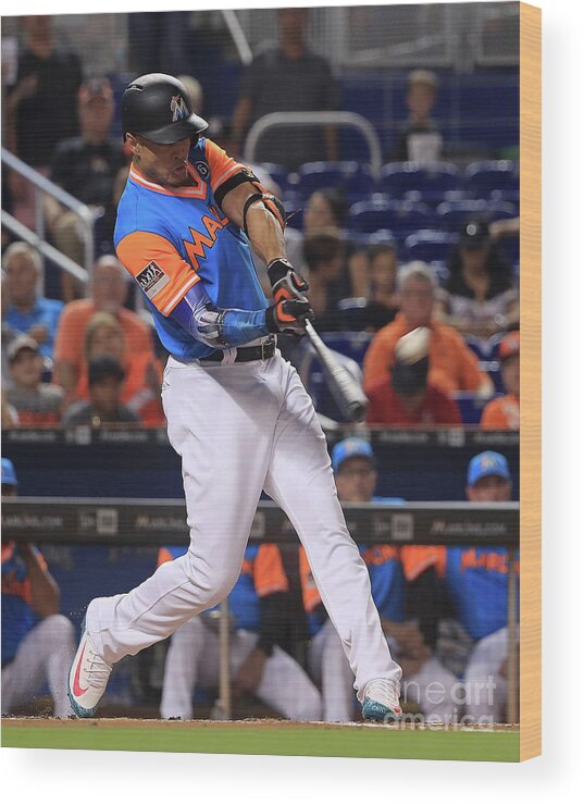 People Wood Print featuring the photograph Giancarlo Stanton by Mike Ehrmann