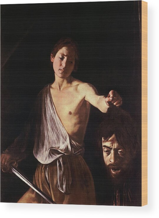 David With The Head Of Goliath Wood Print featuring the painting David with the Head of Goliath by Michelangelo Caravaggio