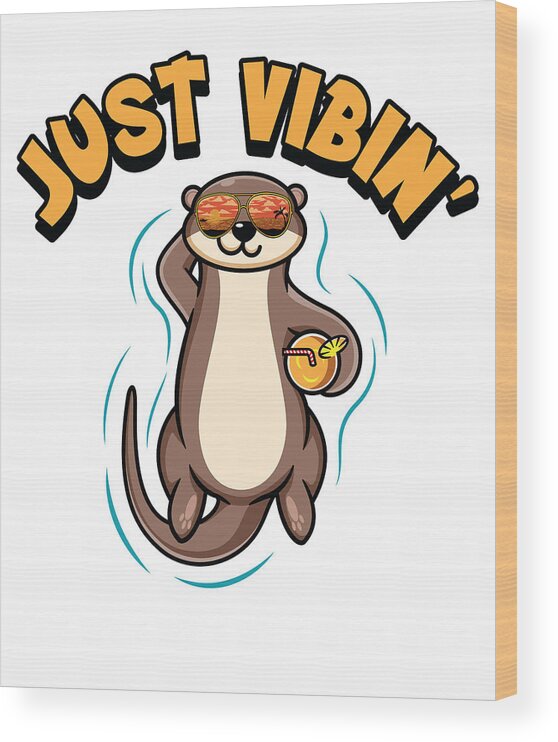 Otter Wood Print featuring the digital art Just Vibin Otter Relax Farting Flatulence Pooping #2 by Toms Tee Store