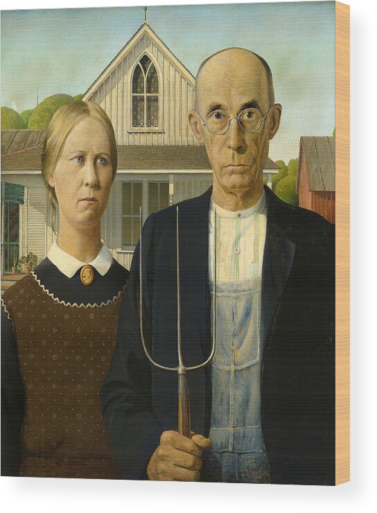 American Wood Print featuring the painting American Gothic by Grant Wood