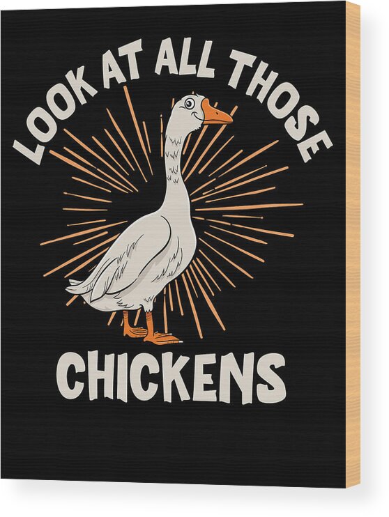 Goose Wood Print featuring the digital art Goose Chickens Farm Animal Cartoon Farmer #3 by Toms Tee Store