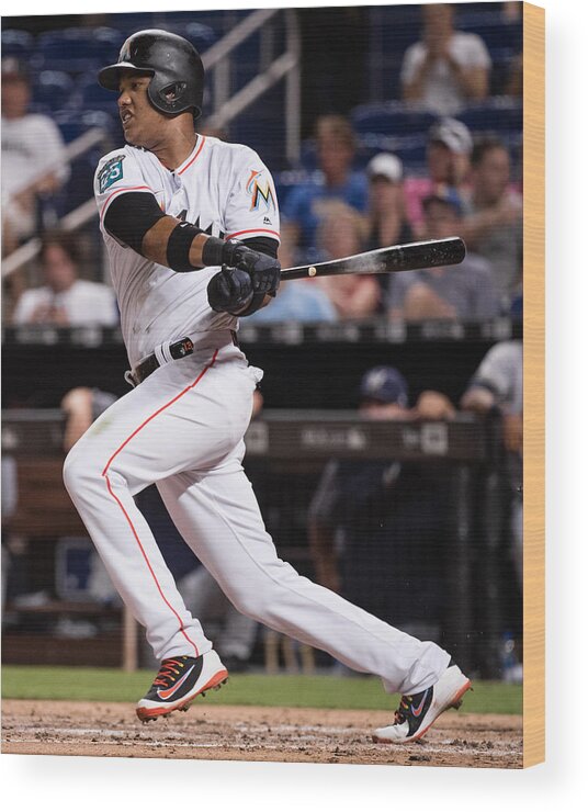 National League Baseball Wood Print featuring the photograph Starlin Castro #3 by Rob Foldy/Miami Marlins