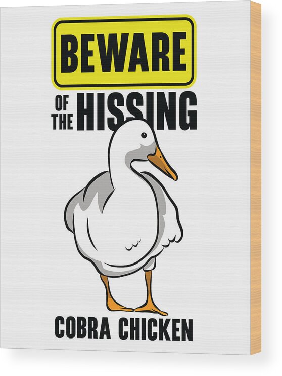 Goose Wood Print featuring the digital art Goose Hissing Warning Goose Fan Farmer #4 by Toms Tee Store