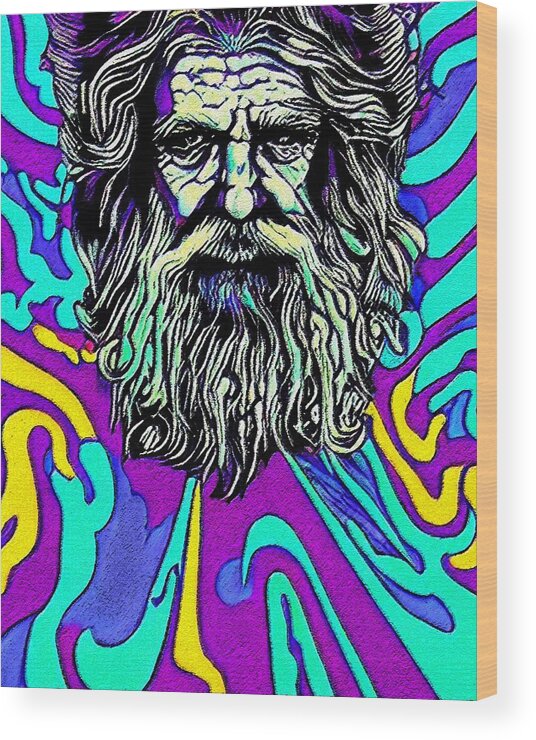 Hypnotic Psychedelic Wood Print featuring the digital art Hypnotic Illustration Of Billy Connolly #4 by Edgar Dorice