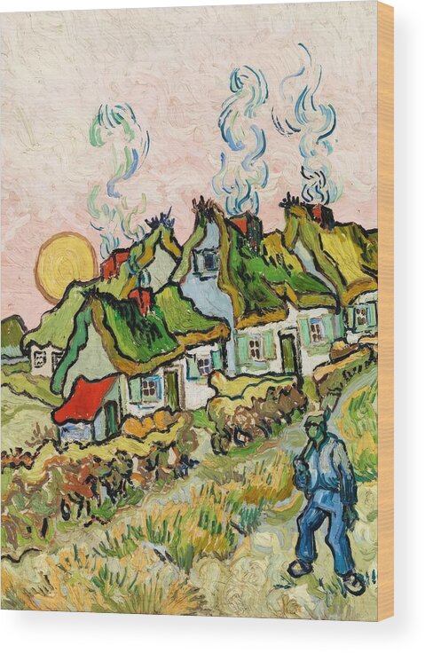 Houses Wood Print featuring the painting Houses and Figure by Vincent van Gogh by Mango Art
