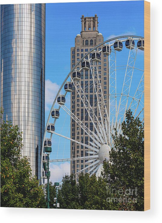 Architecture Wood Print featuring the photograph Skyview Atlanta Ferris Wheel Centennial Park #7 by Sanjeev Singhal