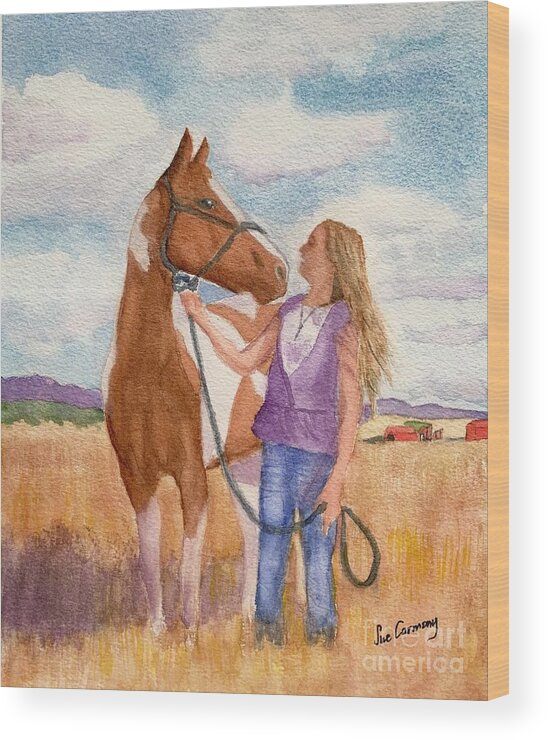 Girl Wood Print featuring the painting A Girl's Best Friend by Sue Carmony
