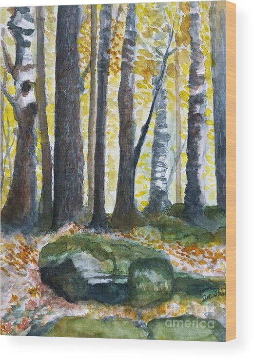 Woods Wood Print featuring the painting A Walk in Potawatomie Park by Deb Stroh-Larson