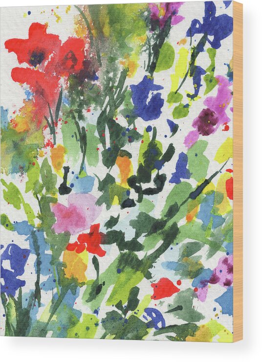 Abstract Flowers Wood Print featuring the painting Abstract Burst Of Flowers Multicolor Splash Of Watercolor V by Irina Sztukowski