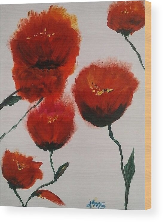 Poppy Wood Print featuring the painting Abstract Flowers by Lynne McQueen