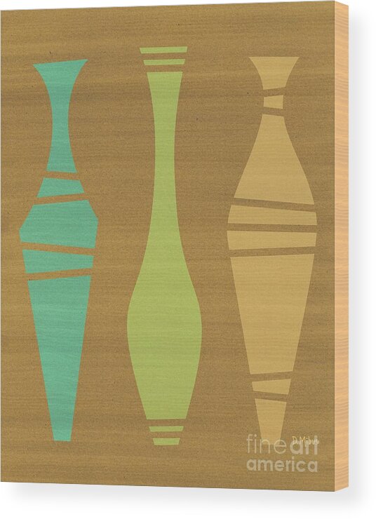 Mid Century Modern Wood Print featuring the mixed media Abstract Vases on Brown Mixed Media by Donna Mibus