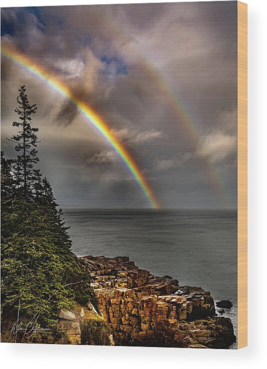 Maine Wood Print featuring the photograph Acadia Double Rainbow II by William Christiansen