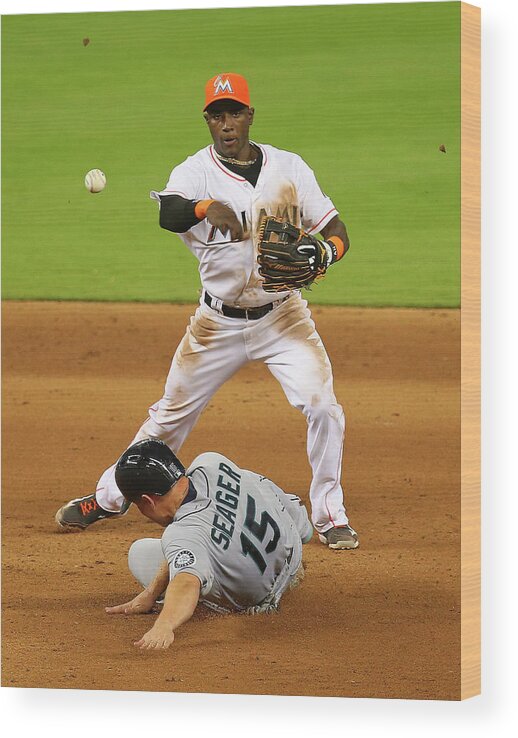 Double Play Wood Print featuring the photograph Adeiny Hechavarria and Kyle Seager by Mike Ehrmann