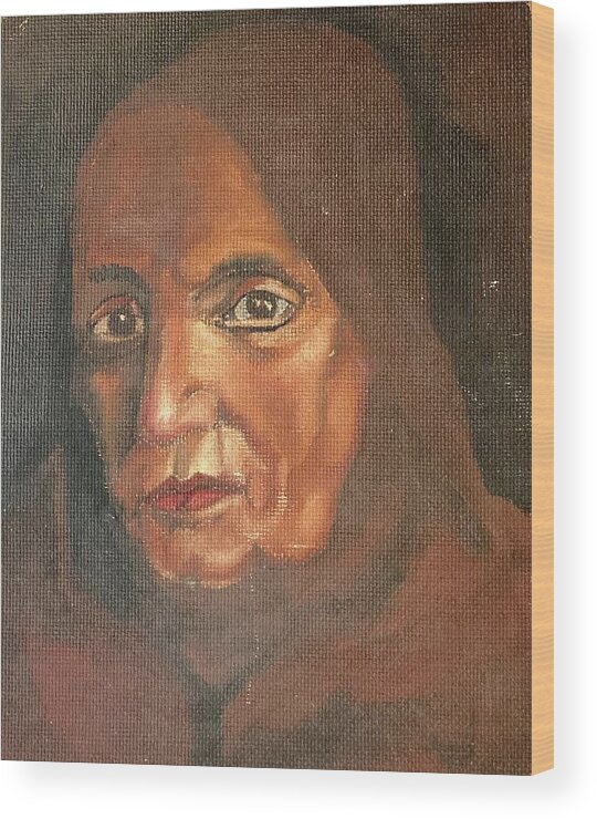 Portrait Wood Print featuring the painting aElderly Lebanese Woman by David Euler