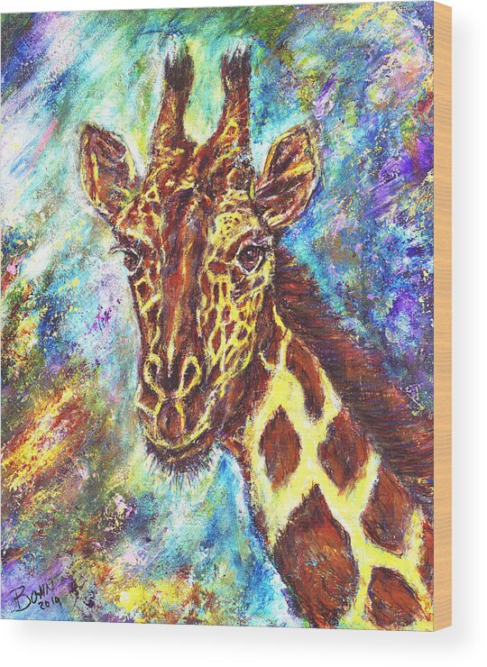 African Giraffe Wood Print featuring the painting African Giraffe by John Bohn