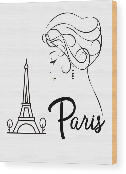 Paris Girl Line Art Drawing Wood Print featuring the digital art Ahh Paris by Bob Pardue