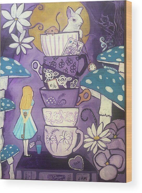  Wood Print featuring the painting Alice in Wonderland by Jam Art