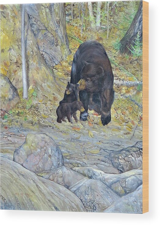 American Black Bear Wood Print featuring the painting American Black Bear with Cubs by Barry Kent MacKay