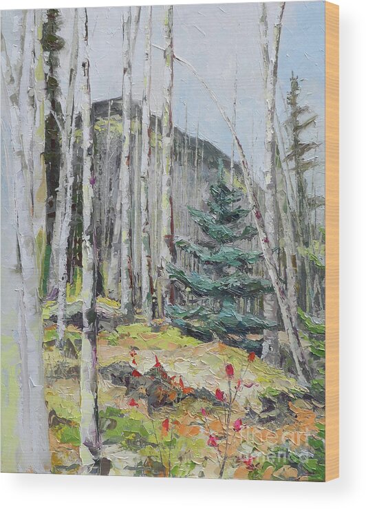 Aspen Wood Print featuring the painting Among the Aspen, 2018 by PJ Kirk