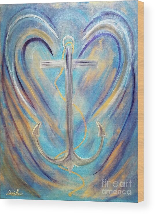 Anchor Wood Print featuring the painting Anchor of Sky and Sea by Artist Linda Marie