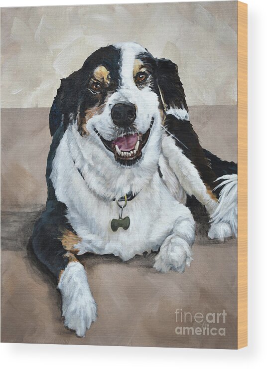 Dog Wood Print featuring the painting Andy - Dog Pet Portrait Painting by Annie Troe