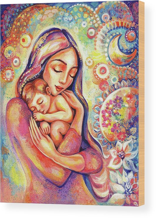 Mother And Child Wood Print featuring the painting Angel Dream by Eva Campbell