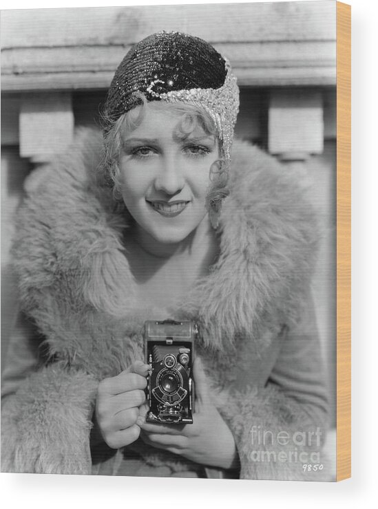 Anita Page Wood Print featuring the photograph Anita Page Pointing Camera by Sad Hill - Bizarre Los Angeles Archive