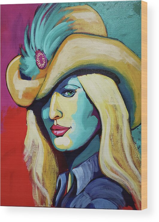 Cowgirl Wood Print featuring the painting Another Feather in Her Cap by D R Jones